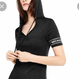 Black hooded Michael Kors logo short sleeve dress
